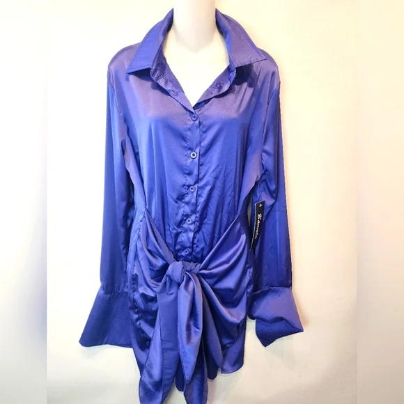 New Sexy Bodycon Wrap Dress Mini Clubbing Party Dress  Satin Size XL - Picture 2 of 10